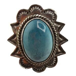 Sterling Silver Turquoise Sunburst Design Ring 7.5
